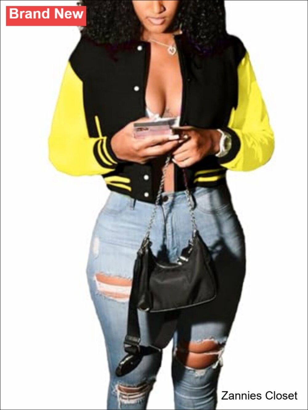 ✨ Mintsnow Cropped Bomber Jacket Varsity Button Down Baseball Coat Streetwear